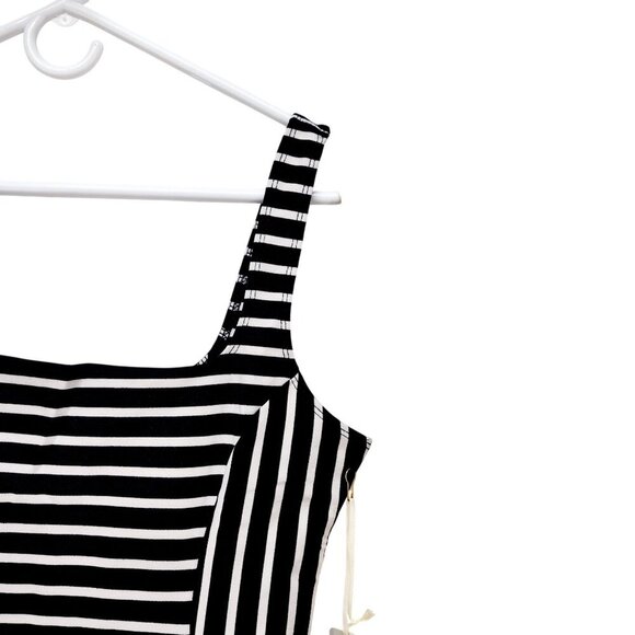Striped Black & White Bodycon Dress - Square Neckline Sleeveless Stretchy Size L - Picture 5 of 9